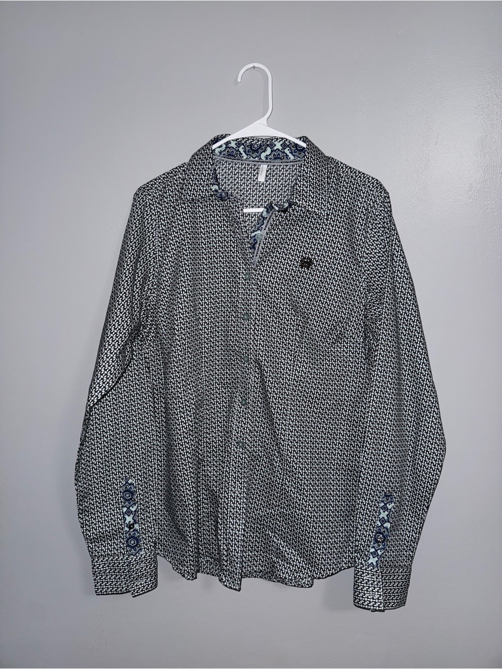 Women’s Navy Geometric Button-Down Shirt